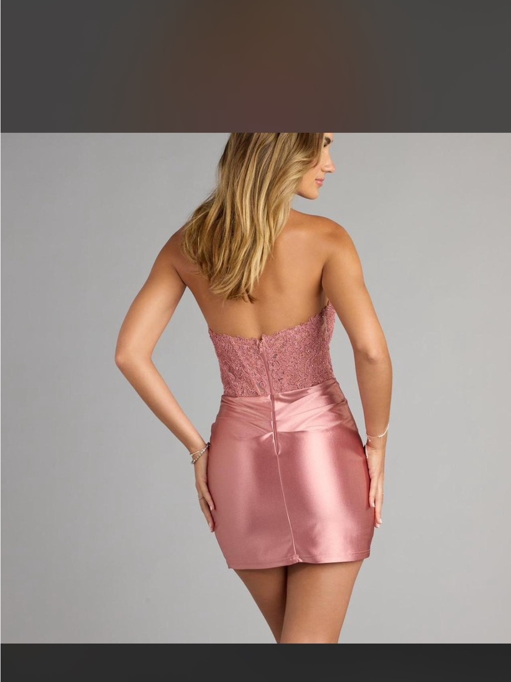 OG $90 Strapless Lace & Satin Mini Dress in Dusty Rose - Picture 2 of 3